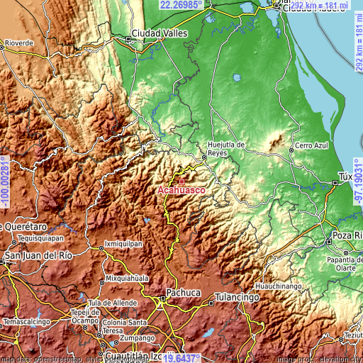 Topographic map of Acahuasco