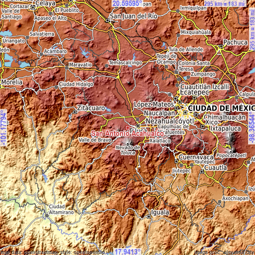 Topographic map of San Antonio Acahualco