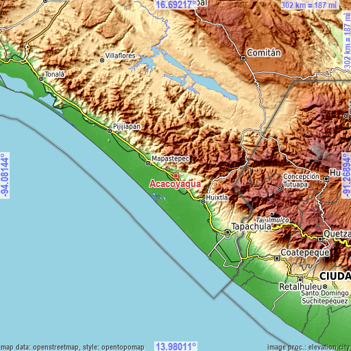 Topographic map of Acacoyagua