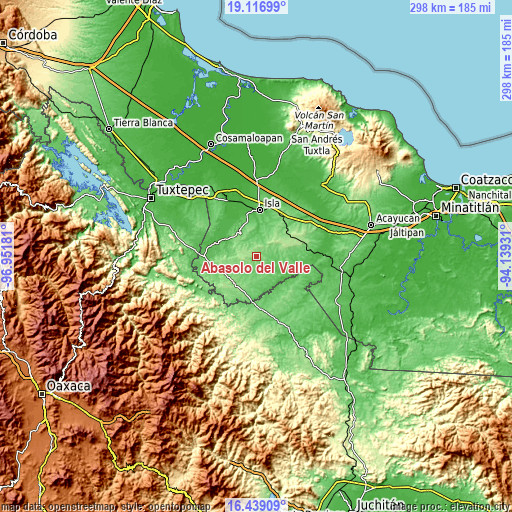 Topographic map of Abasolo del Valle