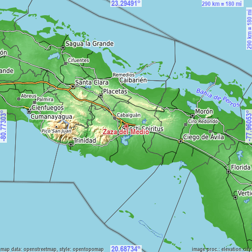 Topographic map of Zaza del Medio