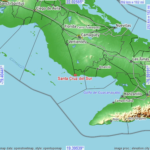 Topographic map of Santa Cruz del Sur