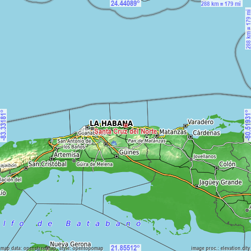Topographic map of Santa Cruz del Norte