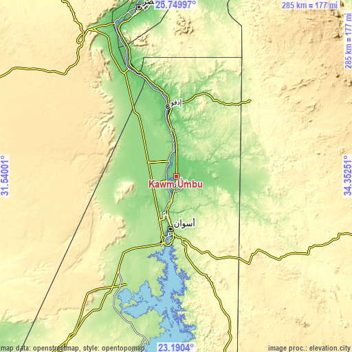 Topographic map of Kawm Umbū