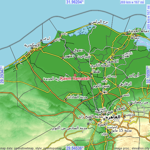 Topographic map of Kawm Ḩamādah
