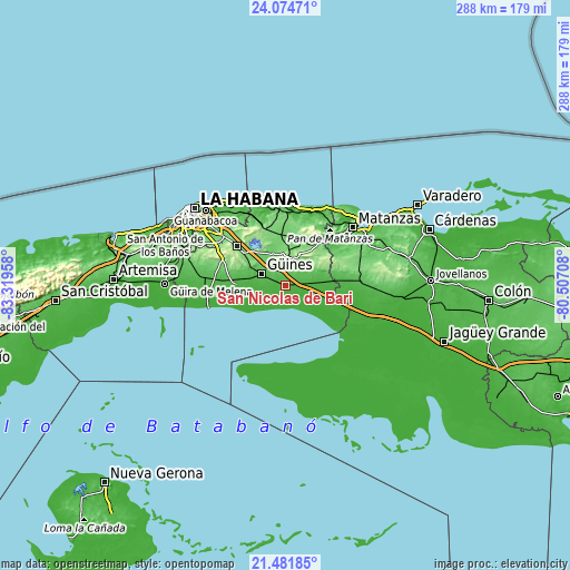 Topographic map of San Nicolás de Bari