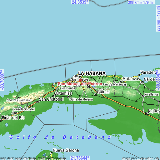 Topographic map of San Miguel del Padrón