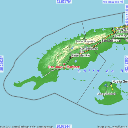 Topographic map of San Juan y Martínez