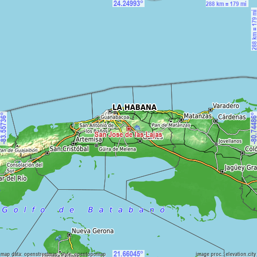 Topographic map of San José de las Lajas