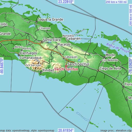 Topographic map of Sancti Spíritus