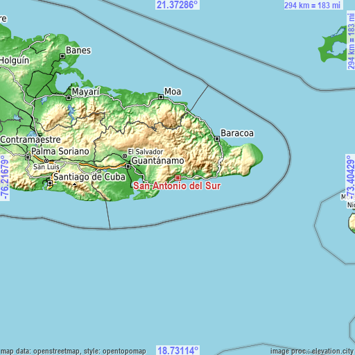 Topographic map of San Antonio del Sur