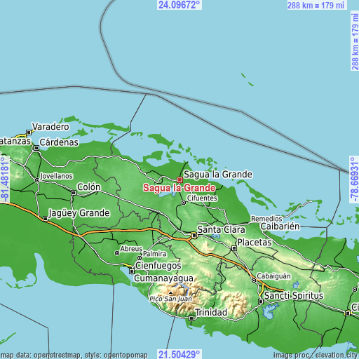 Topographic map of Sagua la Grande