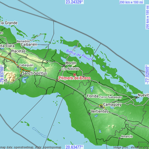 Topographic map of Primero de Enero