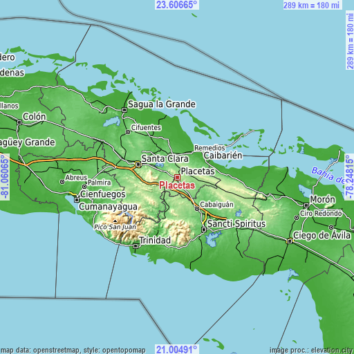 Topographic map of Placetas
