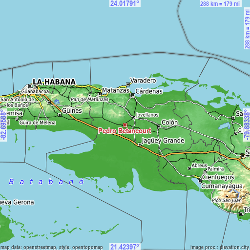 Topographic map of Pedro Betancourt