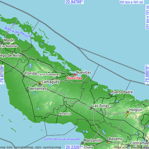 Topographic map of Nuevitas