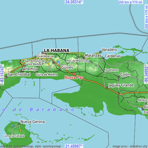 Topographic map of Nueva Paz