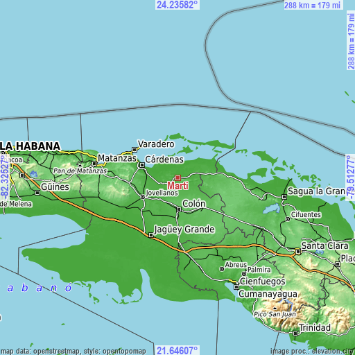 Topographic map of Martí