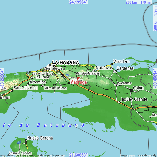 Topographic map of Madruga