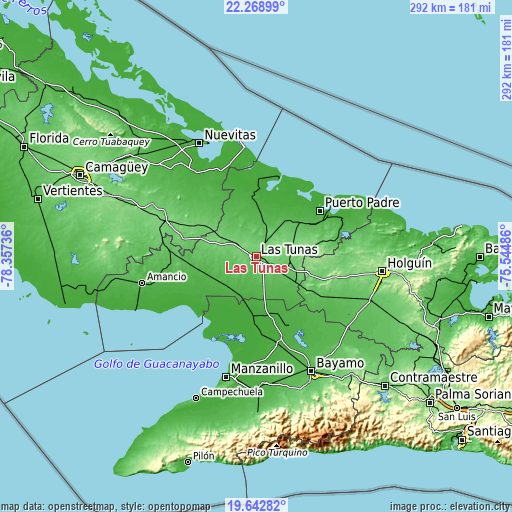 Topographic map of Las Tunas