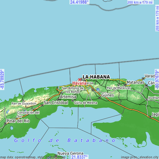 Topographic map of Havana