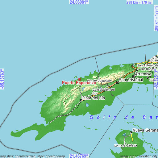 Topographic map of Puerto Esperanza