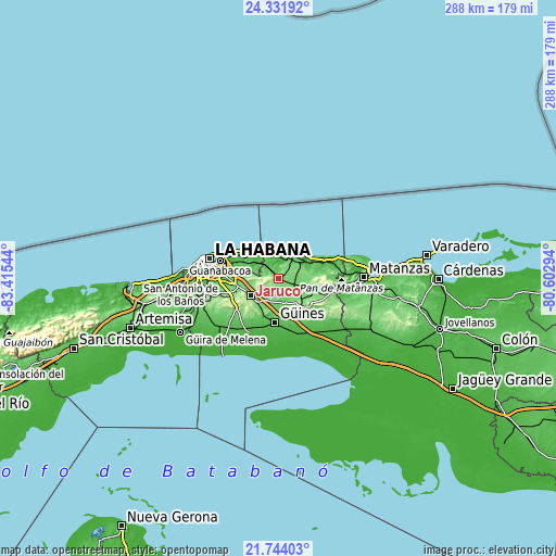 Topographic map of Jaruco