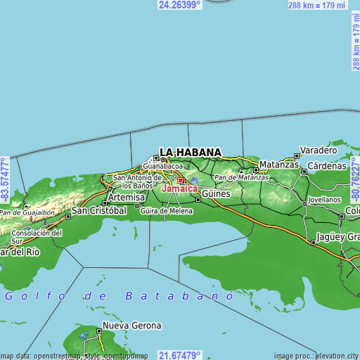 Topographic map of Jamaica