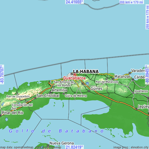 Topographic map of Guanabacoa