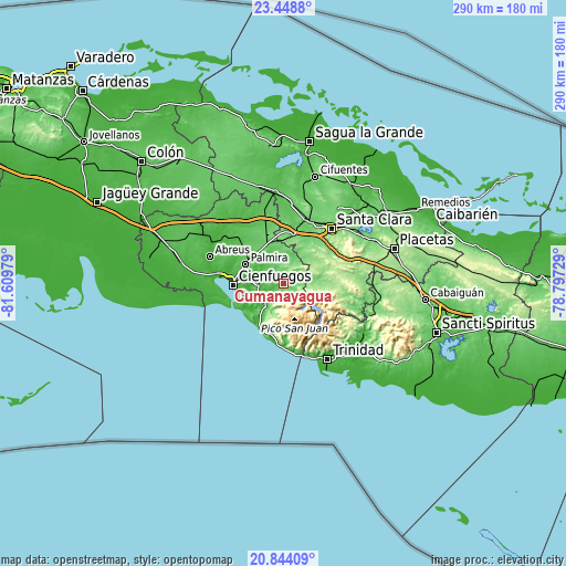 Topographic map of Cumanayagua