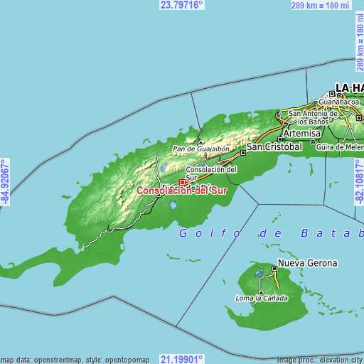 Topographic map of Consolación del Sur