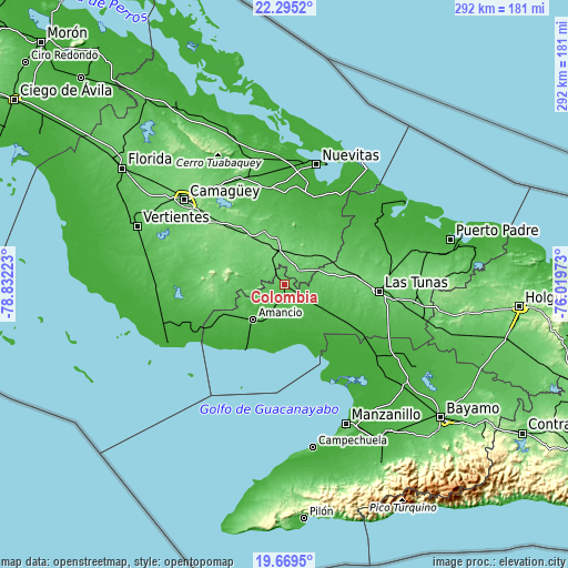 Topographic map of Colombia