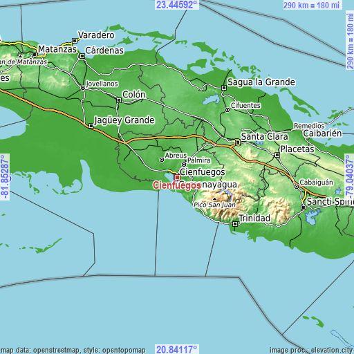 Topographic map of Cienfuegos