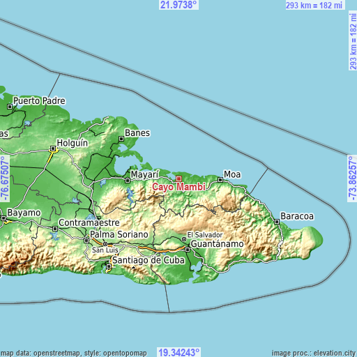 Topographic map of Cayo Mambí