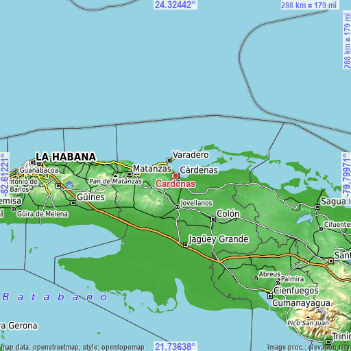 Topographic map of Cárdenas