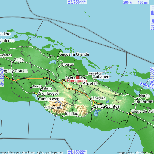 Topographic map of Camajuaní