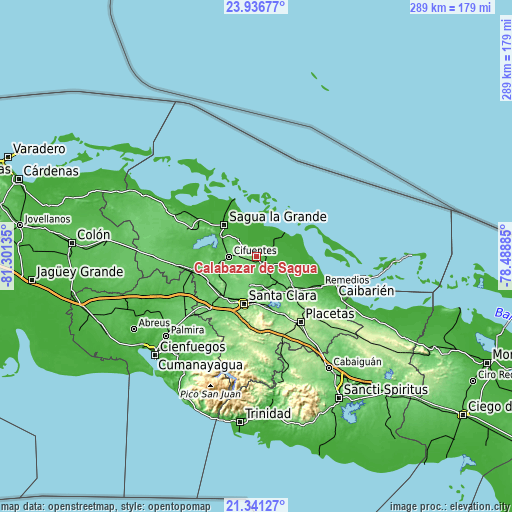 Topographic map of Calabazar de Sagua