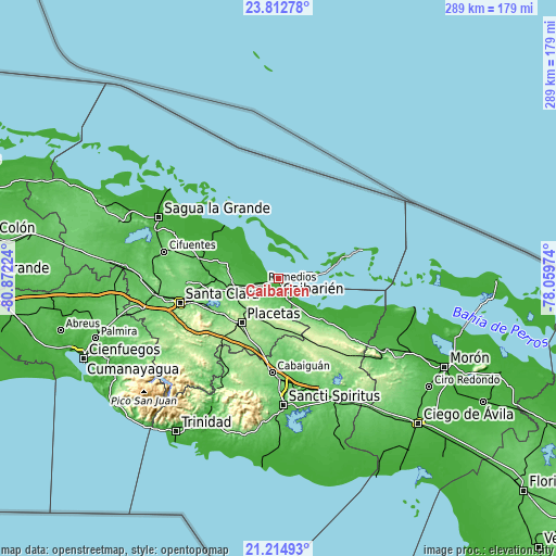 Topographic map of Caibarién