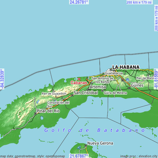 Topographic map of Cabañas