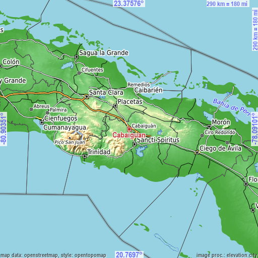 Topographic map of Cabaiguán