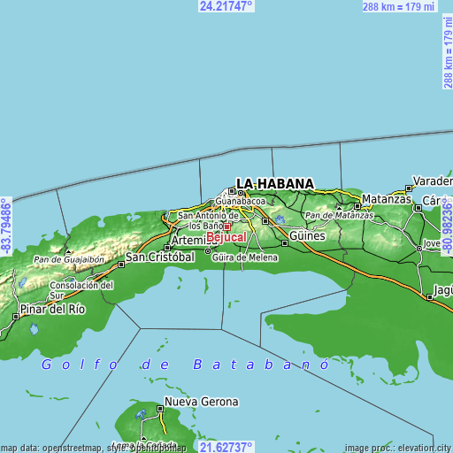Topographic map of Bejucal