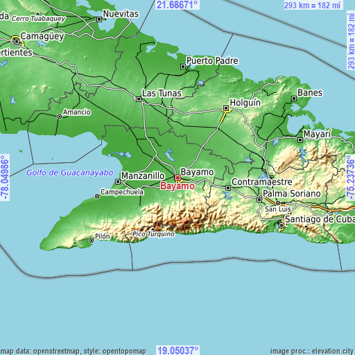 Topographic map of Bayamo