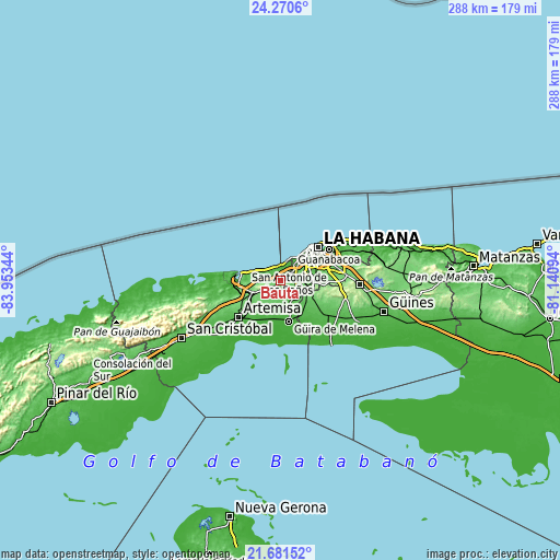 Topographic map of Bauta