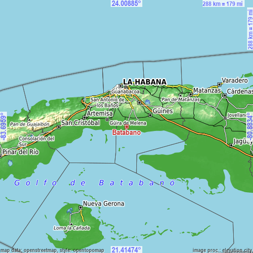 Topographic map of Batabanó