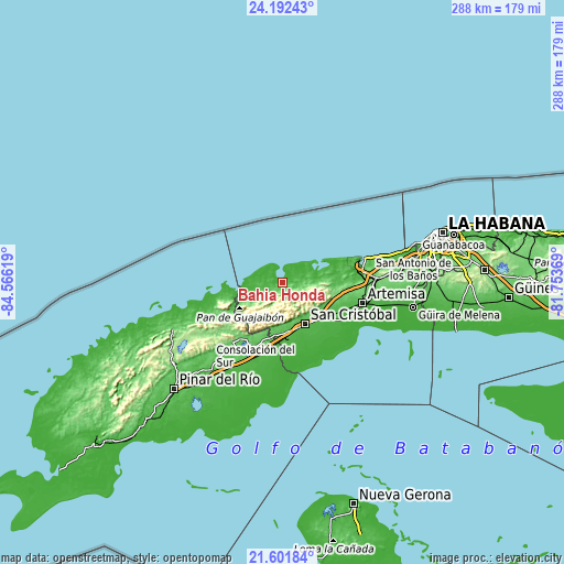 Topographic map of Bahía Honda
