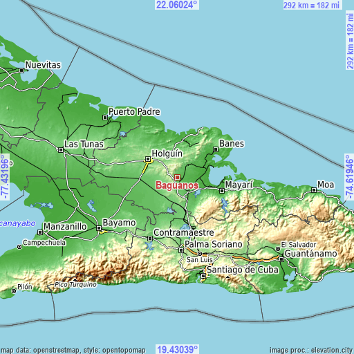 Topographic map of Báguanos