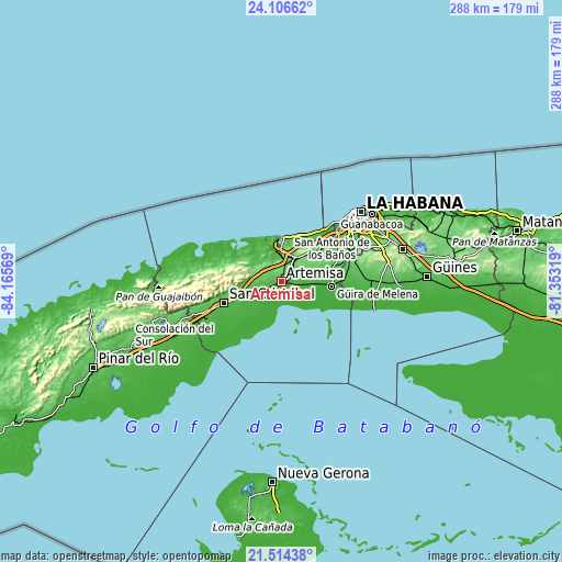 Topographic map of Artemisa