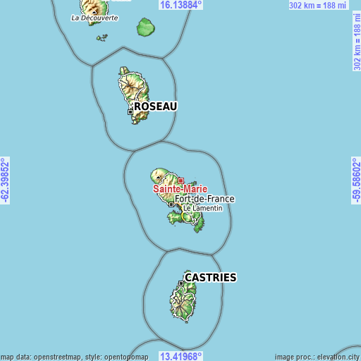 Topographic map of Sainte-Marie