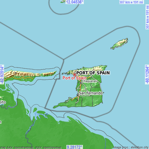 Topographic map of Port of Spain