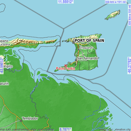 Topographic map of Point Fortin